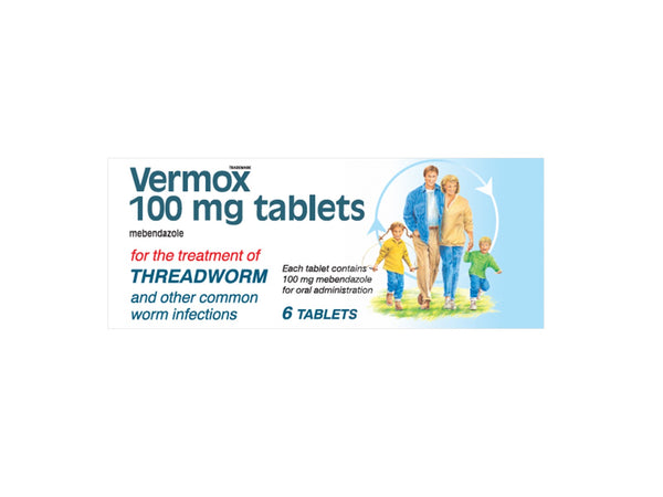 Vermox Mebendazole 100mg Tablets - 6 Pack