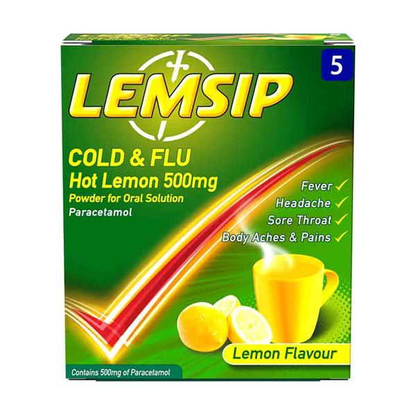Lemsip Cold & Flu 500mg Hot Lemon - 5/10 Pack