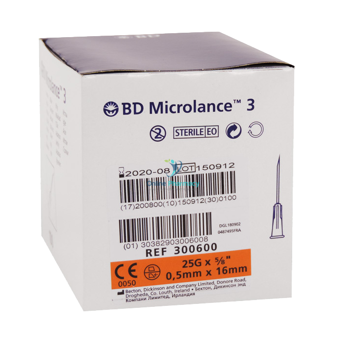 Becton Dickinson BD Microlance 3 Needles - Orange 25G x 5/8 Inch (100 Pack) - OnlinePharmacy
