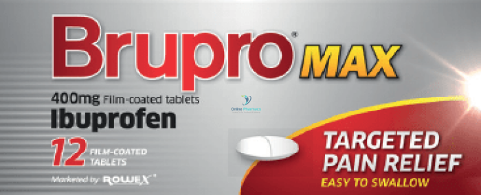 Brupro Max 400mg Ibuprofen Tablets - 12 Pack