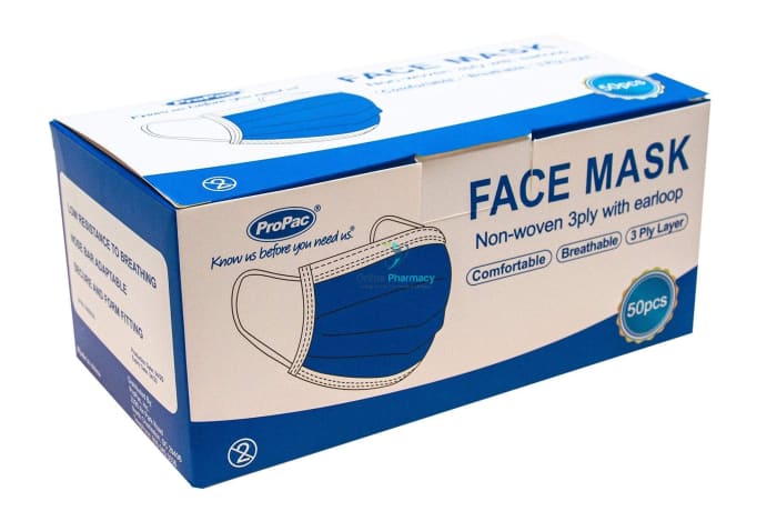 Facemasks - 3 Layer Disposable Medical Masks (50 Pack)