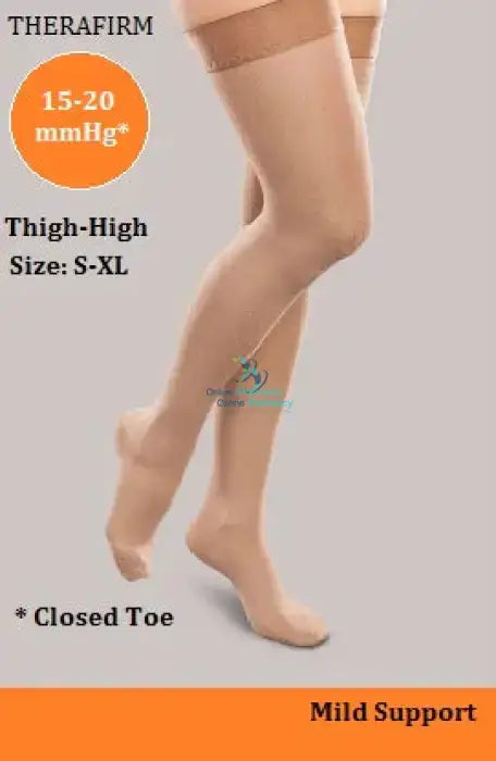 Therafirm Compression Thigh Hosiery Beige Size Medium Socks