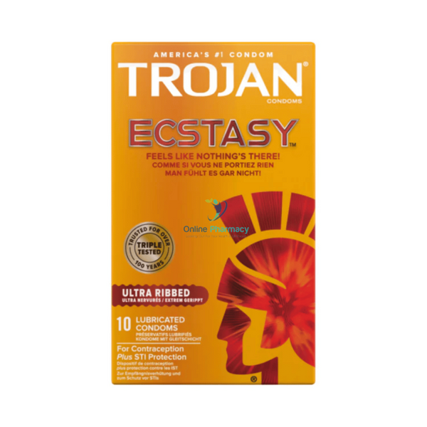 Trojan Ultra Ribbed Ecstacy Condoms 10 Pack Sexual Health